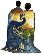 Pure Country Weavers Blue Dragon Blanket by Ciruelo - Gift Fantasy Tapestry Throw Woven from Cotton - Made in the USA (72x54) - color: Blue Dragon