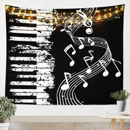 Castle Fairy Piano Tapestry Musical Notes Tapestries Art Home Decoration Bedroom Decor Living Room Door Piano Keys Tapestry Wall Hanging Black and White Tie Dye Wall Hangings Art（70.9 * 92.5） - color: Black White 08, size: 92.5"L x 70.9"W