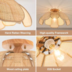 20 Inch Boho Flower Ceiling Light Flush Mount Farmhouse Rattan Light Fixtures for Bedroom Kitchen Dining Room Foyer Hallway Entryway - size: 20 Inch Flush Mount