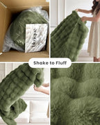 Ultra Soft Cozy Faux Fur Throw Blanket, Fuzzy Plush Thick Bubble Blanket, Oversize Luxury Fluffy Blanket for Couch, Bed, and Living Room, 60x80 Inches, Green - color: Green, size: Twin