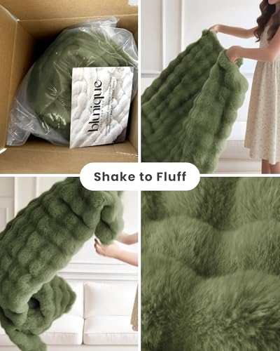 Ultra Soft Cozy Faux Fur Throw Blanket, Fuzzy Plush Thick Bubble Blanket, Oversize Luxury Fluffy Blanket for Couch, Sofa, Bedroom, and Living Room,50x60 Inches,Green - color: Green, size: Throw