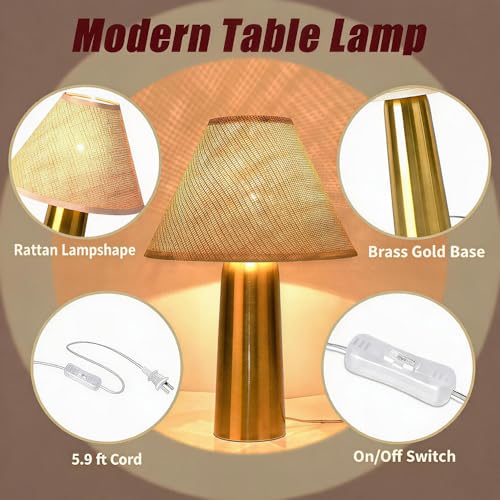 Brass Gold Rattan Table Lamp for Bedroom, Modern Lamps for Bedside Nightstand, Small Table Rattan Shape Lamps for Small Spaces for Kitchen Counter, Home Office, Living Room, Kids Dorm - color: Gold