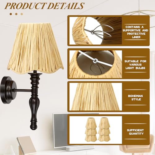 Tuanse 6 Pcs Boho Raffia Lamp Shade Burlap Clip on Lamp Shade Empire Style Chandelier 3" x 6" x 5" Rustic Barrel Lighting Cover for Kitchen Island Dining Living Room Table Wall Chandelier - color: Beige, size: Raffia, style: Bohemian