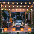 OHLUX 120FT Solar String Lights Outdoor with Remote, Commercial Grade Patio Lights with 52 Shatterproof LED Filament G40 Globe Bulbs, Dimmable Outside Edison Hanging Light for Backyard Party Decor - size: 120FT