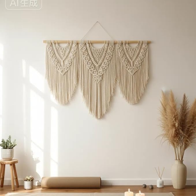 oiikain Large Handmade Boho Macrame Wall Hanging Tapestry - Chic Bohemian Woven Home Decor art for Living Room, Bedroom, and Wedding Parties (BeigeF)