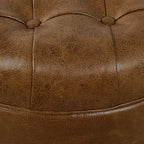 HomePop 25" Button Tufted Round Storage Ottoman - Brown Faux Leather - color: Light Brown