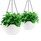Foraineam 10.2 Inch Dual-pots Design Hanging Basket Planters Self-Watering Indoor Outdoor Hanging Flower Plant Pot with Drainer and Chain (White) (Pack of 3) - size: 10.2” (Pack of 3)