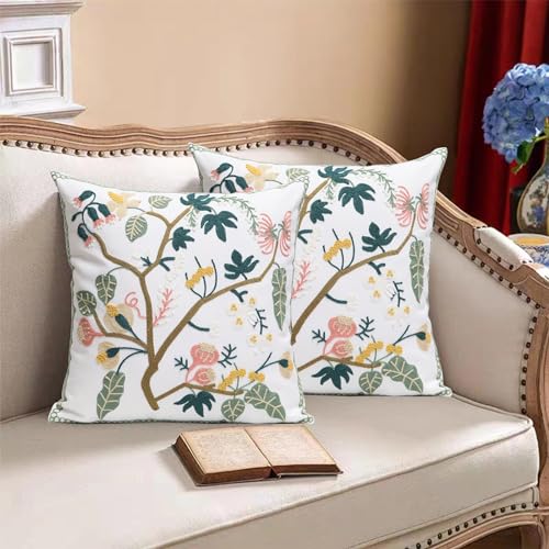 Pack of 2 Embroidered Decorative Throw Pillow Cover 18x18 Inch Farmhouse Floral Pillowcase for Living Room Sofa Bed (Spring Tree Floral) - color: Spring Tree Floral