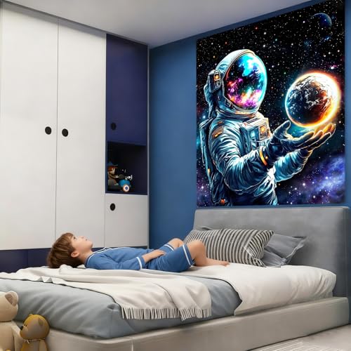 Apdidl Space Galaxy Poster Decor Tapestry for Bedroom, Astronaut Cool Planet Wall Hanging, Fantasy Outer Space Wall Tapestries Men, Funny Art Poster Aesthetic for Boys Guys Gamer Living Room 51" X 60" - color: Universe Astronaut Tapestry, size: 60"L x 51"
