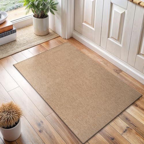 Washable Easy Jute Rug 2x3, Indoor Outdoor Doormat Natural Color Farmhouse Area Rugs for Living Room, Kitchen Rug High Traffic Area, Easy Clean Solid Boho Woven Design Outside Carpet (2 X 3 Natural) - color: Natural, size: 2' x 3' (Rectangular)