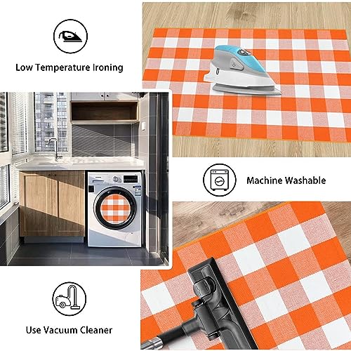 KIMODE Fall Door Mat Outdoor Orange and White 24"x51",Halloween Doormat,Washable Cotton Buffalo Plaid Check Front Door Rug for Layering Rugs,Halloween Porch Decorations,Entryway,Farmhouse - color: Orange/White, size: 2' x 4'3" (Rectangular)