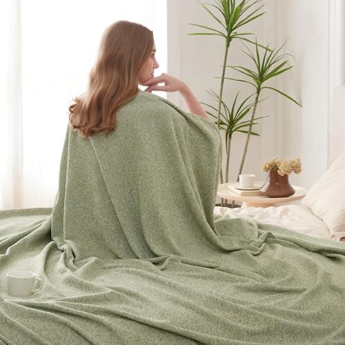 COOVA Lightweight Knit Throw Blanket for Couch, Decorative Blanket, Soft and Cozy Throw for Sofa, Bed or Chair, Living Room (Light Green, 60×80 inches) - color: Light Green, size: 60"x80"
