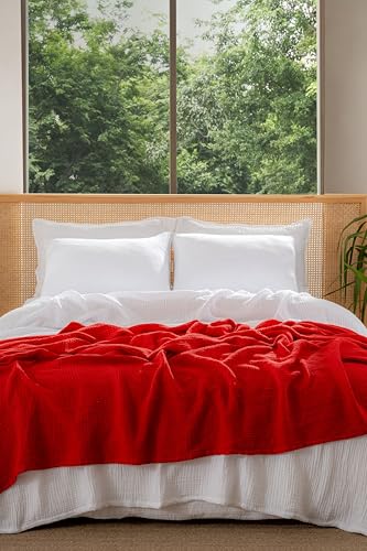 Muslin Blanket - Pure 100% Turkish Cotton Airy Soft Light Versatile Gauze Throw Blanket for Bed, Couch, Sofa (White, Queen XL Size (95" x 95" inch)) - color: White, size: Queen XL Size ( 95" x 95" inch )