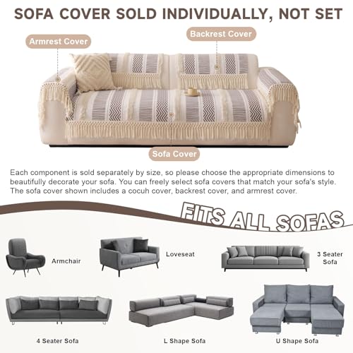 VClife Dog Boho Couch Cover, Washable Furniture Protector, 35.4 x 35.4 in | Tufted Tassel Sofa Cover, Non Slip Woven Geometric Sofa Slipcover, Multi-Size Universal Throw Cover For Couch, Pet Friendly - color: 02# Brown Chevron, size: 35.4" x 35.4"