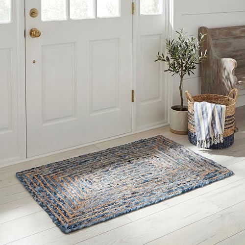 SAFAVIEH Area Rug 2x3 - Cape Cod Collection - Blue & Natural Brown, Handmade Jute & Cotton, Woven Braided Design (CAP202M) - color: Blue/Natural, size: 2' x 3' (Rectangular)