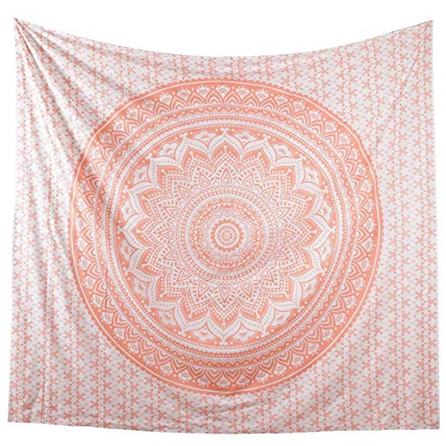 Popular Handicrafts Tapestry Wall Hanging Hippie Ombre Mandala Bohemian Hippy Intricate Indian Tapestries Bedspread 84 x 90 Inches (215cm x 230cm) Coral Peach - color: Coral / Peach, size: 90.6"L x 84.7"W