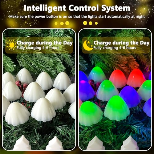 OZS 2PK 32LED 55FT Mushroom Solar Garden Lights Outdoor, Solar String Lights Waterproof with 8 Lighting Modes, Solar Garden Decor for Outside, Pathway Light for Yard Decoration (Multicolor) - color: Mushroom-Multicolor