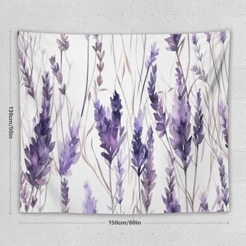 HZOHNAGO Lavender Flower Tapestry Watercolor Purple Floral Pattern Printed Wall Tapestry Wall Hanging for Bedroom Living Room Dorm 60" W x 50" H - color: Lavender-12, size: 60"L x 50"W