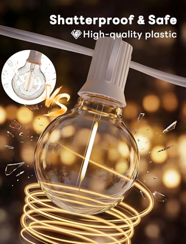 Abeja 25Ft LED Outdoor String Light, Patio Globe String Lights with 27 Shatterproof LED Clear Bulbs(2 Spare), Hanging Patio String Lights for Backyard Decor Bistro Party Yard Decor- White Wire - color: Warm White-White, size: 25FT