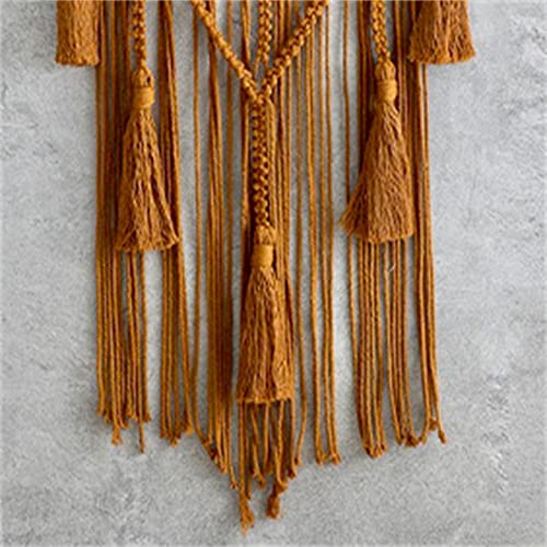 Dream Catcher Tapestry Boho Macrame Cotton Woven Handmade Bohemian Art with Tassel Craft Ornament for Bedroom Living Room Apartment Nursery 12x32 Inch - color: Brown