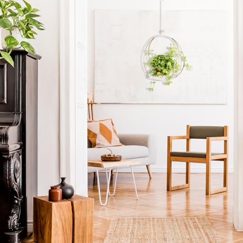 Adnkwolivt Mid Century Boho Macrame Metal Planter - Indoor/Outdoor Hanger, Conner Ceiling, Gift for Mom or Plant Lovers, Housewarming - color: Gold Metal/White Wood Base, size: 1 Pack