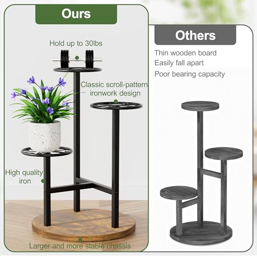Metal Black Plant Stand Indoor Outdoor,3 Tier Tall Flower Pot Holder Potted Display Rack Shelf, Heavy Duty Plant Shelf for Patio Garden Balcony Living Room Bedroom - BlackS - color: BlackS, size: 3-tiers