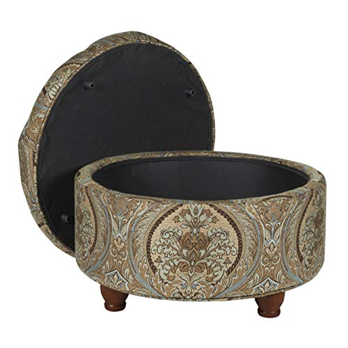 Homepop Home Decor |N8264-F1044 | Large Button Tufted Woven Round Storage Ottoman | Ottoman with Storage for Living Room & Bedroom, Traditional Paisley - color: Brown and Teal