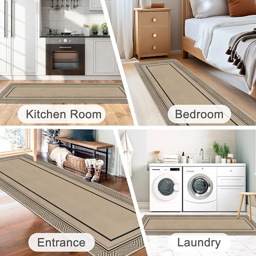 Capslpad 2x6 Hallway Outdoor Rug, Easy Jute Geometry Line Entryway Rug, Farmhouse Washable Non-Slip Rubber Backing, Stain Resistant Low Pile Runners for Hallways, Kitchen, Bedroom, Laundry, Black - color: Black, size: 2' x 6' (Rectangular)