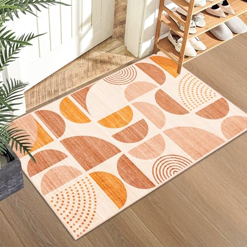 MUJOO Boho Small Rug Washable,2x3 Area Rugs for Entryway Bathroom Entry Entrance Bedroom Kitchen,Front Door Mat Soft Throw Carpet Non Slip Indoor Modern Abstract Bohemian Orange - color: Orage and Beige, size: 2' x 3' (Rectangular)