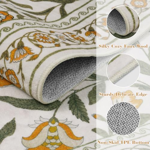 Collive Washable Kitchen Rugs, Spring Floral 2 x 3 Small Entryway Rug Modern Soft Bedroom Carpets, Yellow Vintage Boho Throw Mats Non Slip Stain Resistant Bathroom Carpet for Door Mat, Kids Room - color: Yellow, size: 2' x 3'