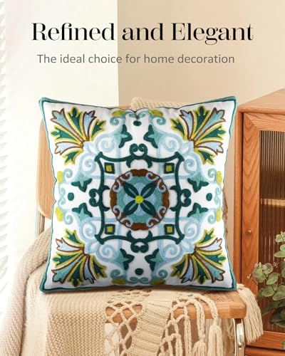 Embroidered Throw Pillow Cover - 18x18 Decorative Pillow Cover with Zipper Aesthetic Cute Design Boho Spring Summer Cozy Throw Pillowcase for Living Room Couch Sofa Bed, Classical Flowers - color: Classical Flowers, size: 18" x 18" (Pack of 1)