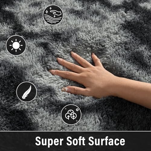 Merelax 2x3 Small Rug for Bedroom Livingroom Mini Space Home Decor, Modern Indoor Shaggy Plush Fluffy Furry Fur Rugs Comfy Nursery Kids Room Floor Carpet, Tie-Dyed Black & Grey - color: Tie-dyed Black & Grey, size: 2' x 3' (Rectangular)