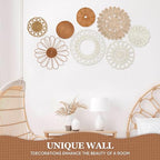 Boho Wall Basket Decor Set of 8,Rattan Flower Wall Decor,Flat Woven Baskets Wall Hanging Decor,Unique Boho Wicker Seagrass Wall Decor(Rattan Classic) - style: Classic rattan