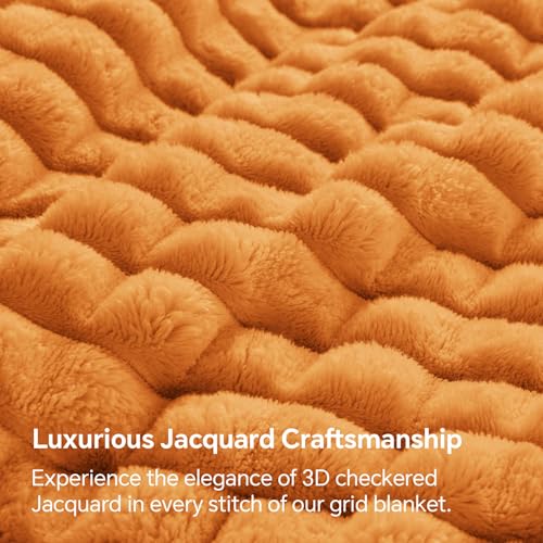 BEDELITE Updated Burnt Orange Throw Blanket for Couch and Bed- Super Soft and Warm 3D Checkered Fluffy Fuzzy Fleece Blanket, Luxurious Plush Cozy Blanket for Room Decor Spring, 50x60 inches - color: Burnt Orange, size: Throw(50"x60")