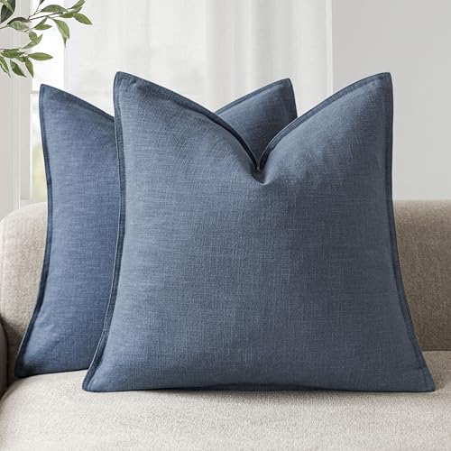 Foindtower Pack of 2, Decorative Linen Solid Throw Pillow Covers Soft Accent Euro Cushion Case Farmhouse Neutral Pillowcase for Chair Couch Sofa Bedroom Living Room Home Decor 16 x 16 Inch Dark Blue - color: Blue Ashes, size: 16" x 16" (Pack of 2)