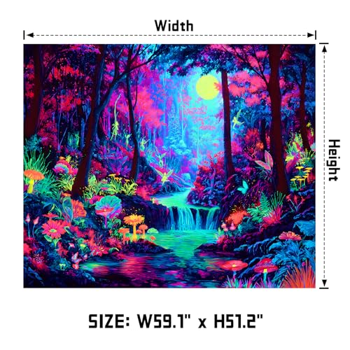 AOHMPT Blacklight Tapestry Glow in the Dark Tapestry Landscape Design 59'' × 51'' Inch Wall Hanging Decor for Bedroom Living Room - color: Landscape, size: 59"L x 51"W