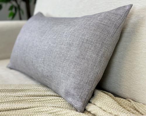 Aiking Home Imitation Burlap Lumbar Pillow Cover 12x24 Inch Vintage Faux Linen Rustic Natural Look, 1 Piece Elegance Farmhouse Style Accents Pillow Case for Indoor Use, Light Grey - color: Light Grey, size: 24" x 12" (Pack of 1)