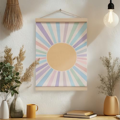 ZNGFON Boho Sun Poster Hanger Frame 12x16, Bohemian Sunshine Canvas Wall Art Posters with Wooden Frames, Abstract Minimalist Wall Hanging Room Door Decor Decorations for Bedroom Living Room A3 - color: Decor 02