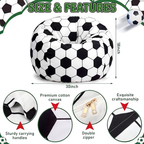 Boao 27'' Large Soccer Bean Bag Chairs Cover (No Filling) Washable Stuffed Animal Storage Beanbag Chair Canvas Bean Bag Cover with Zipper for Organizing Plush Toys Textile Sack - color: Football, size: 27 Inches