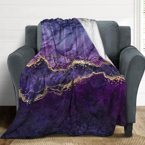 Modern Marble Blanket, Abstract Luxury Baroque Art Golden Purple Stone Veins Pattern Soft Warm Cozy Plush Flannel Covers for Livingroom Bedroom Couch Chair Camping Travel Home Decor Tapestry 30x40in - color: Abstract-7, size: 30W" x 40L"