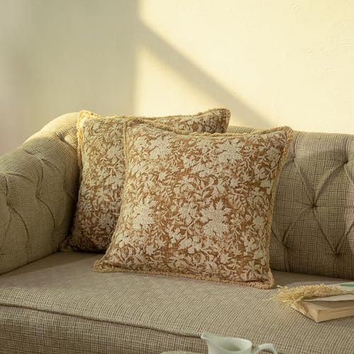 Decorative Throw Pillow Covers, Set of 2 (Floral Cider Brown, 18" x 18" (Pack of 2)) - color: Floral Cider Brown, size: 18" x 18" (Pack of 2)