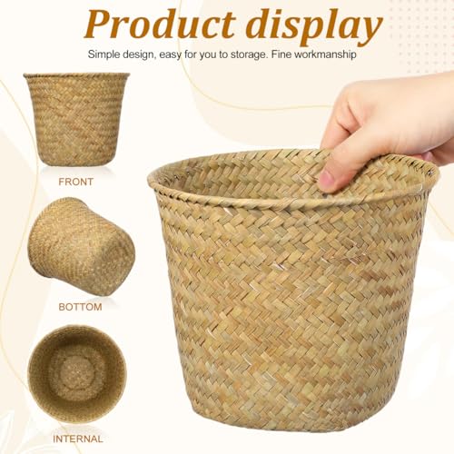 Seagrass Woven Basket 7.48X7.48X6.29In Multi-Functional Storage Organizer for Bedroom Bathroom Desktop Decorative Wastebasket and Plant Pot