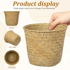 Seagrass Woven Basket 7.48X7.48X6.29In Multi-Functional Storage Organizer for Bedroom Bathroom Desktop Decorative Wastebasket and Plant Pot