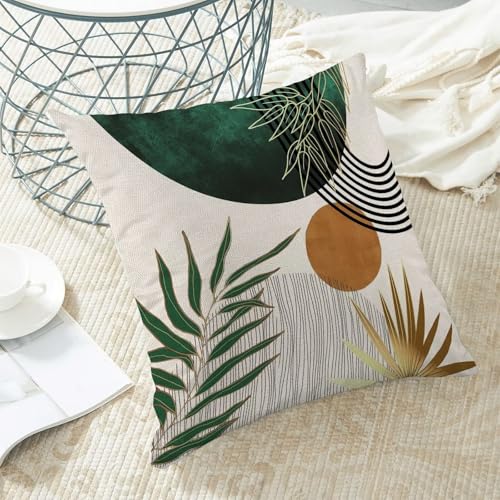 Boho Mid Century Pillow Covers 16x16 Set of 2, Boho Leaves Abstract Throw Pillowcase Geometric Aesthetic Sunset Outdoor Farmhouse Cushion Cover for Sofa Couch Bed Living Room Decor - color: Boho17, size: 16" x 16" (Pack of 2)