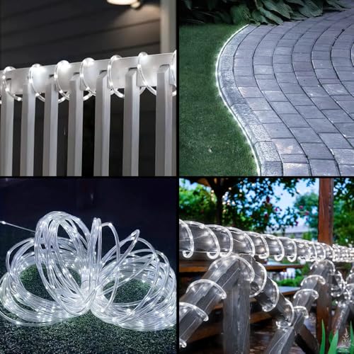 LairtPOW Solar Rope Lights, 39FT 100LEDs Outdoor Solar Strip Lights,IP65 Waterproof Outdoor Led Rope Lights with 8 Lighting Modes for Garden Yard Christmas Holiday Palm Tree Decoration (Cool White) - color: Cool White, size: 100 LED