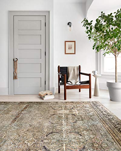 Loloi Layla Collection LAY-03 Olive/Charcoal 2'-3" x 3'-9" .13" Thick Accent Rug, Soft, Durable, Vintage Inspired, Distressed, Low Pile, Non-Shedding, Easy Clean, Printed, Living Room Rug - color: Olive / Charcoal, size: 2'3" x 3'9" (Rectangular)