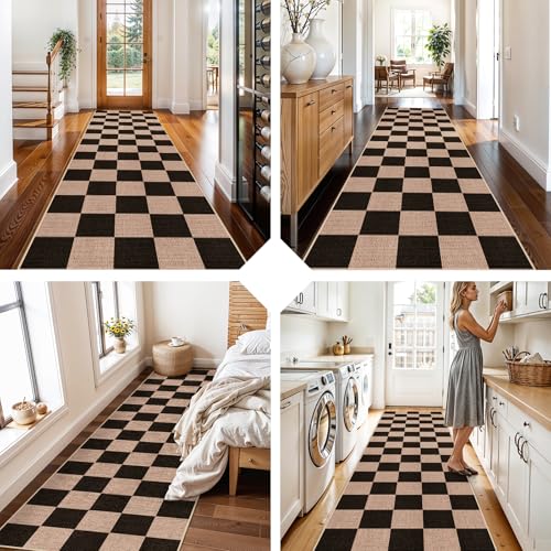 3x10 Runner Rug for Hallways: Washable Non Slip Kitchen Extra Long Jute Runners - Carpet for Bathroom Office Dining Living Room - Durable Floor Mat Boho Farmhouse Decor (Black,3x10) - color: Black, size: 3' x 10' (Rectangular)