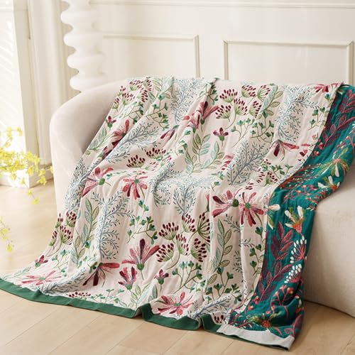 Boho Throw Blanket, 100% Cotton Ultra Soft Luxury Throw Rustic Quilt, Muslin Breathable Soft Bed Throw ，All Throw for Sofa Couch Chair 60x80 Inch - color: Precious Flowers, size: 60x80 Inch