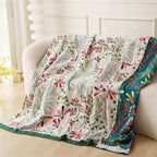 Boho Throw Blanket, 100% Cotton Ultra Soft Luxury Throw Rustic Quilt, Muslin Breathable Soft Bed Throw ，All Throw for Sofa Couch Chair 90x98 Inch - color: Precious Flowers, size: 90x98 Inch