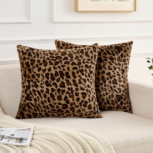 GALMAXS7 Cheetah Pillow Covers 18x18 Faux Fur Throw Pillow Covers Set of 2 Leopard Couch Pillow Covers Fluffy Soft Decorative for Home Living Room Bedroom - color: Cheetah, size: 18" x 18" (Pack of 2)